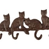 Gietijzeren kapstok/wandrekje met 4 kattenstaart haken 29 cm bruin - Dieren katten kapstokken - Wandrekjes met haken