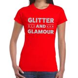 Glitter and Glamour zilver glitter tekst t-shirt rood dames -  zilver glitter and Glamour shirt