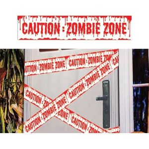 2x Caution Zombie Zone afzetlint/markeerlint 6 meter - Markeerlinten - Halloween/horror themafeest accessoires