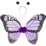 Vlinder verkleed set - vleugels/toverstafje/diadeem - paars - kinderen - carnaval verkleed accessoires