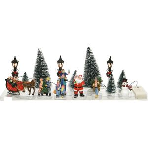 16x stuks Led kerstdorp accessoires figuurtjes/poppetjes en kerstboompje 15 cm - Kerstdorp onderdelen kerstversiering