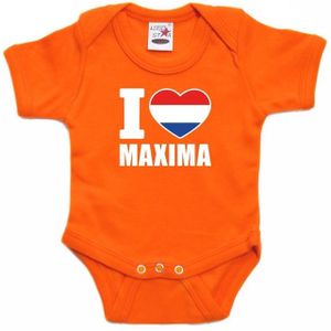 Oranje I love Maxima rompertje baby - oranje babykleding