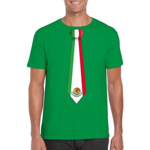 Groen t-shirt met Mexicaanse vlag stropdas heren - Mexico supporter