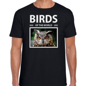 Dieren foto t-shirt Uil - zwart - heren - birds of the world - cadeau shirt Uilen liefhebber