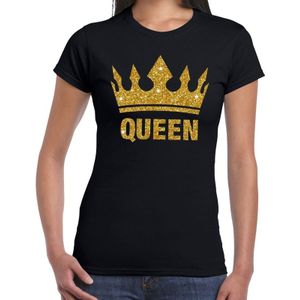 Zwart Koningsdag Queen shirt met gouden glitter kroon dames - Zwart Koningsdag kleding