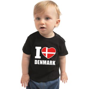 I love Denmark baby shirt zwart jongens en meisjes - Kraamcadeau - Babykleding - Denemarken landen t-shirt