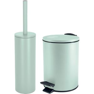 Spirella Badkamer/toilet accessoires set - WC-borstel en pedaalemmer 3L - metaal - mintgroen