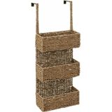 5Five Opbergmand deurrek - 3 manden - riet - bruin - 28 x 12 x 69 cm - badkamerkast