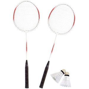 Badmintonset rood/wit met rackets shuttles en opbergtas 66 cm - voordelige badminton set