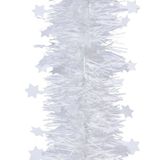 8x Kerstslingers sterren winter wit 270 cm - Guirlande folie lametta - Winter witte kerstboom versieringen