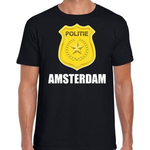 Politie embleem Amsterdam t-shirt zwart voor heren - politie - verkleedkleding / carnaval kostuum