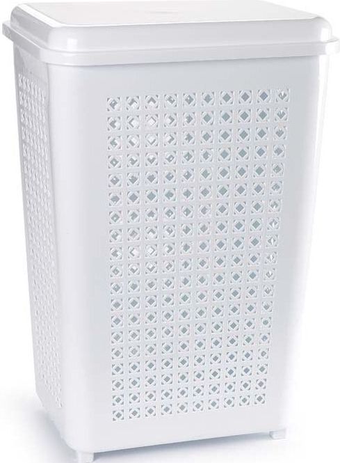 Wasmand met deksel - 50 liter - wit - kunststof - 41 x 31 x 61 cm - grote wasmanden