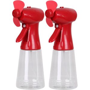 Urban Living Draagbare ventilator/waterverstuiver - 2x - rood - kunststof - 350 ml