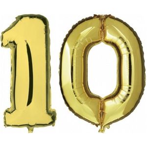 10 jaar gouden folie ballonnen 88 cm leeftijd/cijfer - Leeftijdsartikelen 10e verjaardag versiering - Heliumballonnen