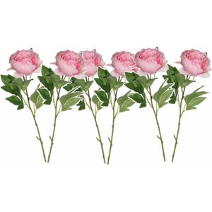 6x stuks roze pioenroos/rozen kunstbloemen 76 cm - Kunstbloemen boeketten - Huis of kantoor