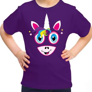 Bellatio Decorations dieren verkleed t-shirt voor meisjes - eenhoorn gezicht - paars