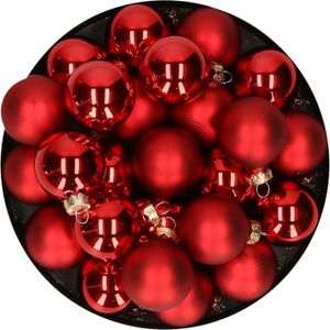 Kerstballen - glas - 36x stuks - rood - 4 cm - mat en glans