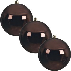 3x Grote donkerbruine kunststof kerstballen van 20 cm - glans - donkerbruine kerstballen - Kerstversiering