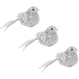 4x stuks decoratie vogels op clip glitter zilver 12 cm - Decoratievogeltjes/kerstboomversiering/bruiloftversiering