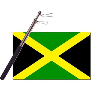 Landen vlag Jamaica - 90 x 150 cm - met compacte draagbare telescoop vlaggenstok - zwaaivlaggen