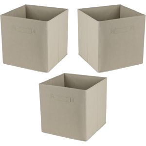 Urban Living Opbergmand/kastmand Square Box - 3x - karton/kunststof - 29 liter - licht beige - 31 x 31 x 31 cm - Vakkenkast manden