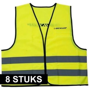 8x Veiligheidsvest Dunlop geel voor volwassenen - Reflecterende veiligheidsvesten 8 stuks