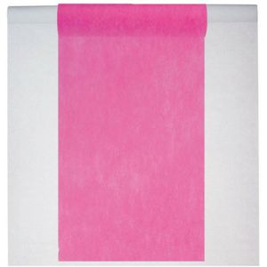 Feest tafelkleed met tafelloper op rol - wit/fuchsia roze - 10 meter