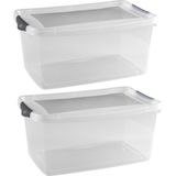 Opberg box/opbergdoos - 2x - 13 liter - 40 x 27 x 19 cm - grijs/transparant