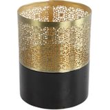 Countryfield Luxe theelichthouder - 2x stuks - Dubai - metaal - goud/zwart - D10 x H12.5 cm