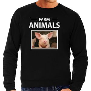 Dieren foto sweater Varken - zwart - heren - farm animals - cadeau trui Varkens liefhebber