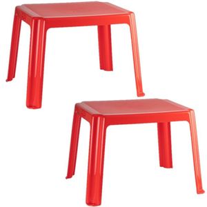 2x stuks kunststof kindertafels rood 55 x 66 x 43 cm - Kindertafel buiten - Bijzettafel