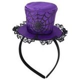 Paarse verkleed mini hoed op diadeem met spinnenweb voor dames - Halloween/carnaval verkleedaccessoires hoeden - Mini hoge hoedjes