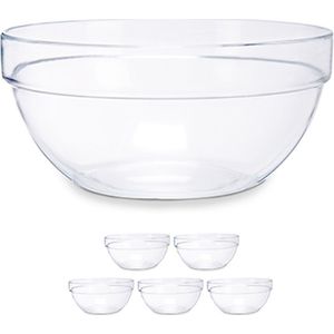 Set van 6x stuks glazen salade/dessert/sauzen schaaltjes/kommetjes 10.5 x 4.5 cm - Schalen/kommen van glas