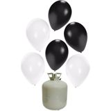 20x Helium ballonnen 27 cm zwart/wit + helium tank/cilinder - Thema versiering