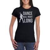 Zilveren muziek t-shirt / shirt Dance all night long - zwart - voor dames - muziek shirts / discothema / 70s / 80s / outfit