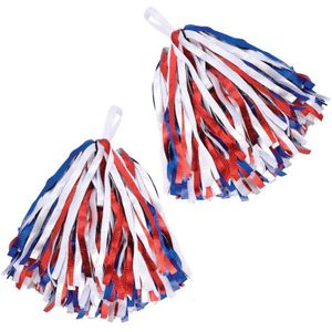 Setje van 6x stuks Cheerballs/pompoms in het rood/wit/blauw - Cheerleaders verkleed accessoires