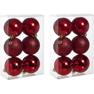 12x Rode kunststof kerstballen 8 cm - Mat/glans/glitter - Onbreekbare plastic kerstballen - Kerstboomversiering rood