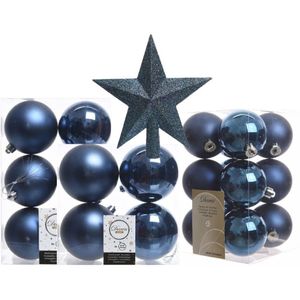 Kerstversiering kunststof kerstballen met piek donkerblauw 6-8-10 cm pakket van 45x stuks - Kerstboomversiering