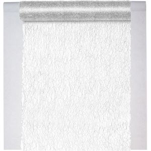 Feest tafelkleed met tafelloper op rol - wit/zilver - 10 meter - Polyester/stof
