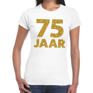 75 jaar goud glitter verjaardag t-shirt wit dames - verjaardag / jubileum shirts