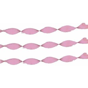3x Lichtroze crepepapier slingers 6 meter - Meisje geboren feestslingers - Geboorte feestversiering - Kraamfeest guirlande feestdecoratie