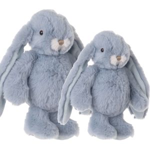 Bukowski pluche knuffel konijnen set 2x stuks - lichtblauw - 22 en 30 cm - luxe knuffels