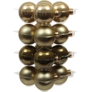 Othmara Kerstballen - 16 stuks - glas - lime goud/groen - 8 cm