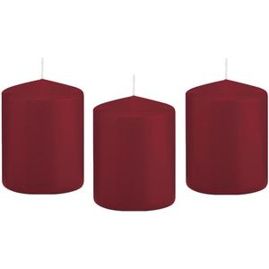 10x Bordeauxrode cilinderkaars/stompkaars 6 x 8 cm 29 branduren - Geurloze kaarsen - Woondecoraties