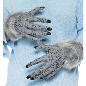 Weerwolf handschoenen grijs met nepbont voor volwassenen - Verkleed accessoires