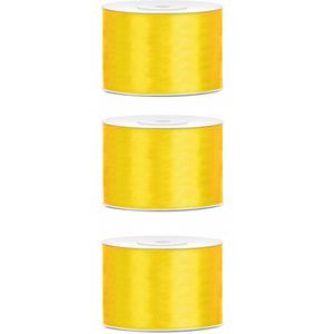 3x Hobby/decoratie geel satijnen sierlinten 5 cm/50 mm x 25 meter - Cadeaulint satijnlint/ribbon - Gele linten - Hobbymateriaal benodigdheden - Verpakkingsmaterialen