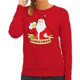 Foute kersttrui / sweater rood Merry Christmas kerstman met een peul bier / biertje voor dames - kerstkleding / christmas outfit