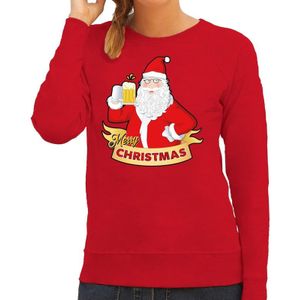 Foute kersttrui / sweater rood Merry Christmas kerstman met een peul bier / biertje voor dames - kerstkleding / christmas outfit