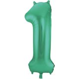 Folat folie ballonnen - Leeftijd cijfer 10 - glimmend groen - 86 cm - en 2x slingers