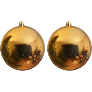 2x Grote gouden kunststof kerstballen van 25 cm - glans - Kerstversiering goud